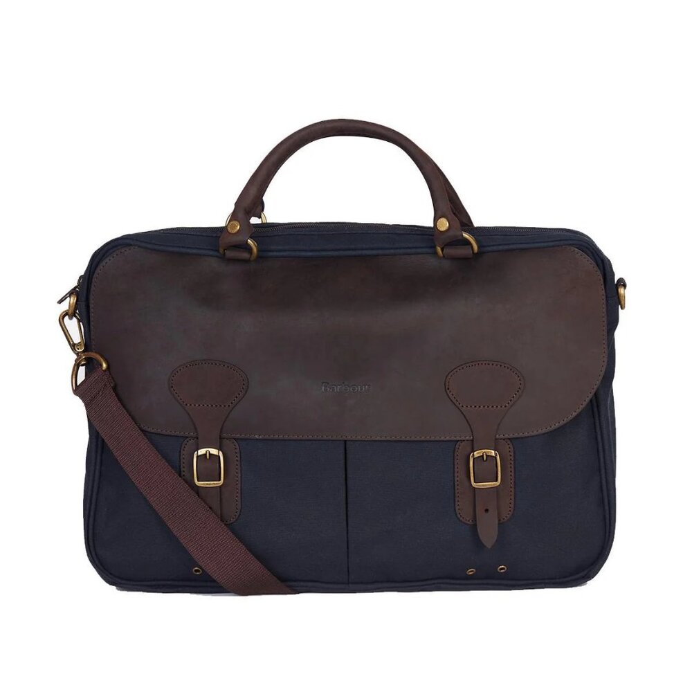 Barbour Men's Wax Leather Briefcase in Navy Blue NWOT